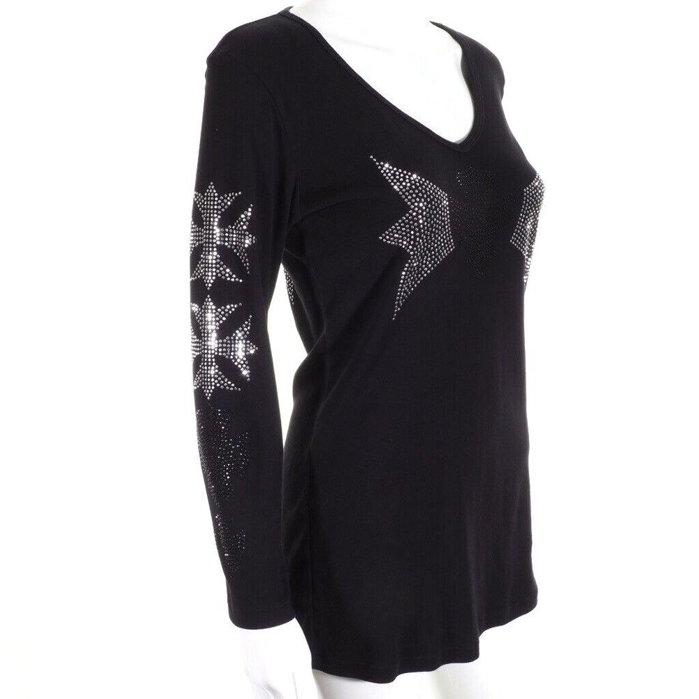 Avangard Womens Top Size XL Embelished Stud Emblem Black Silver Knight Queen